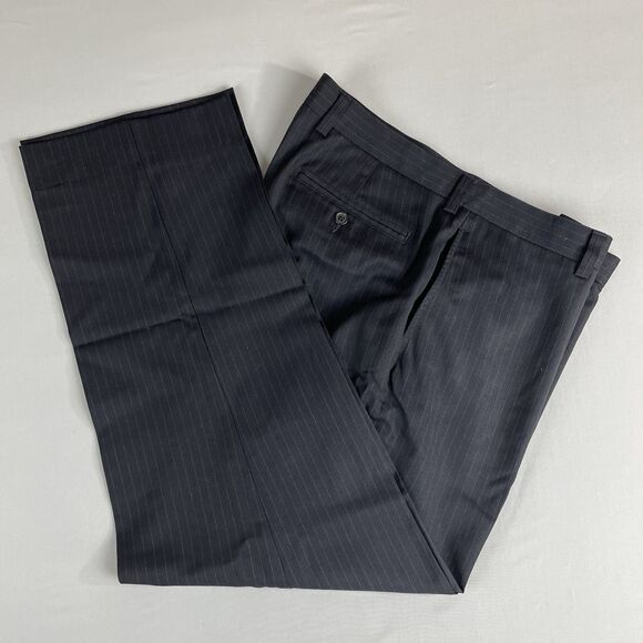 J. Crew Classic Fit Wool Blend Trousers Men's 36/32 Dark Blue Pinstripe Academia - Picture 14 of 16